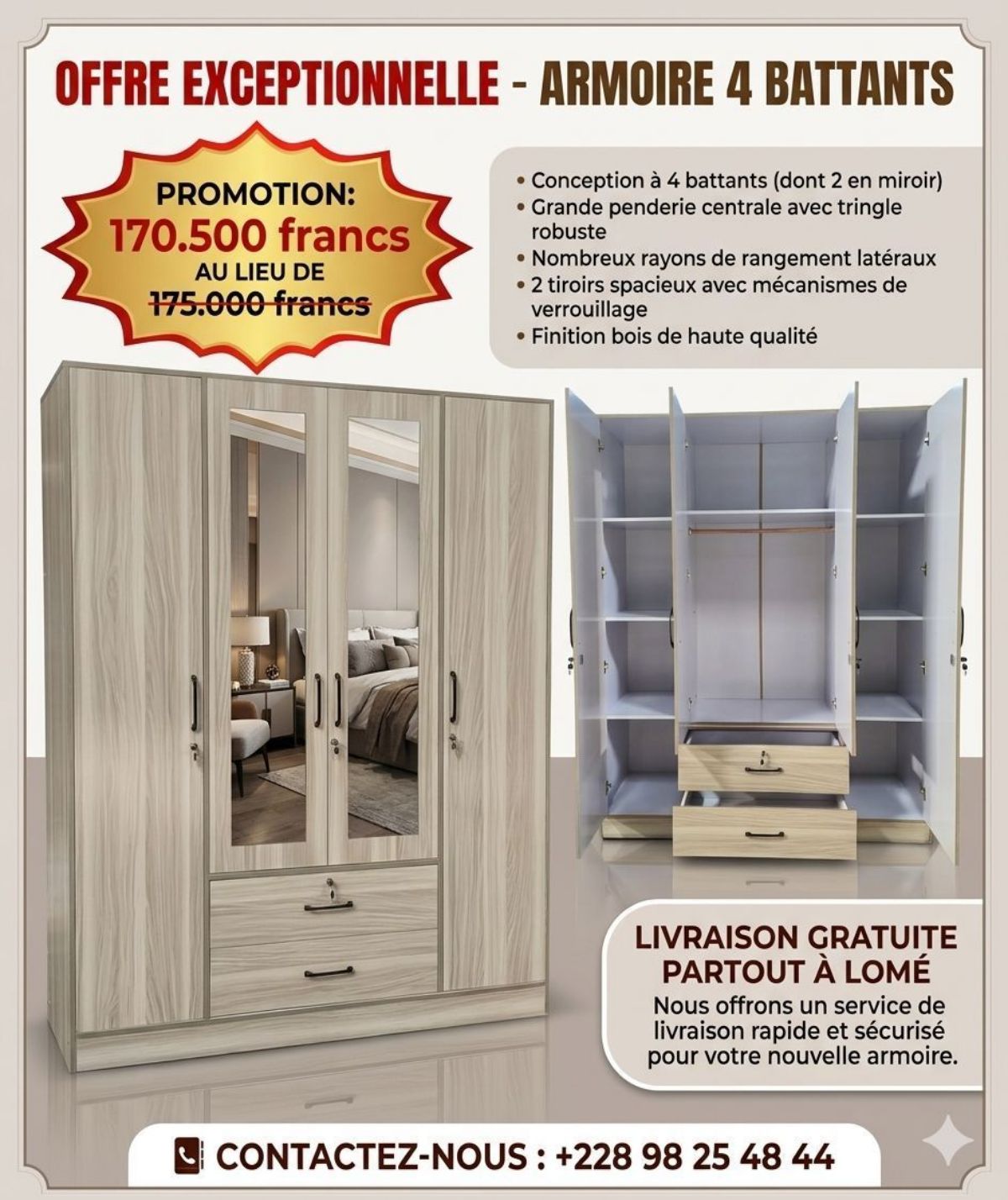 Armoire 4 battant 2m/ 1m60/ 50cm