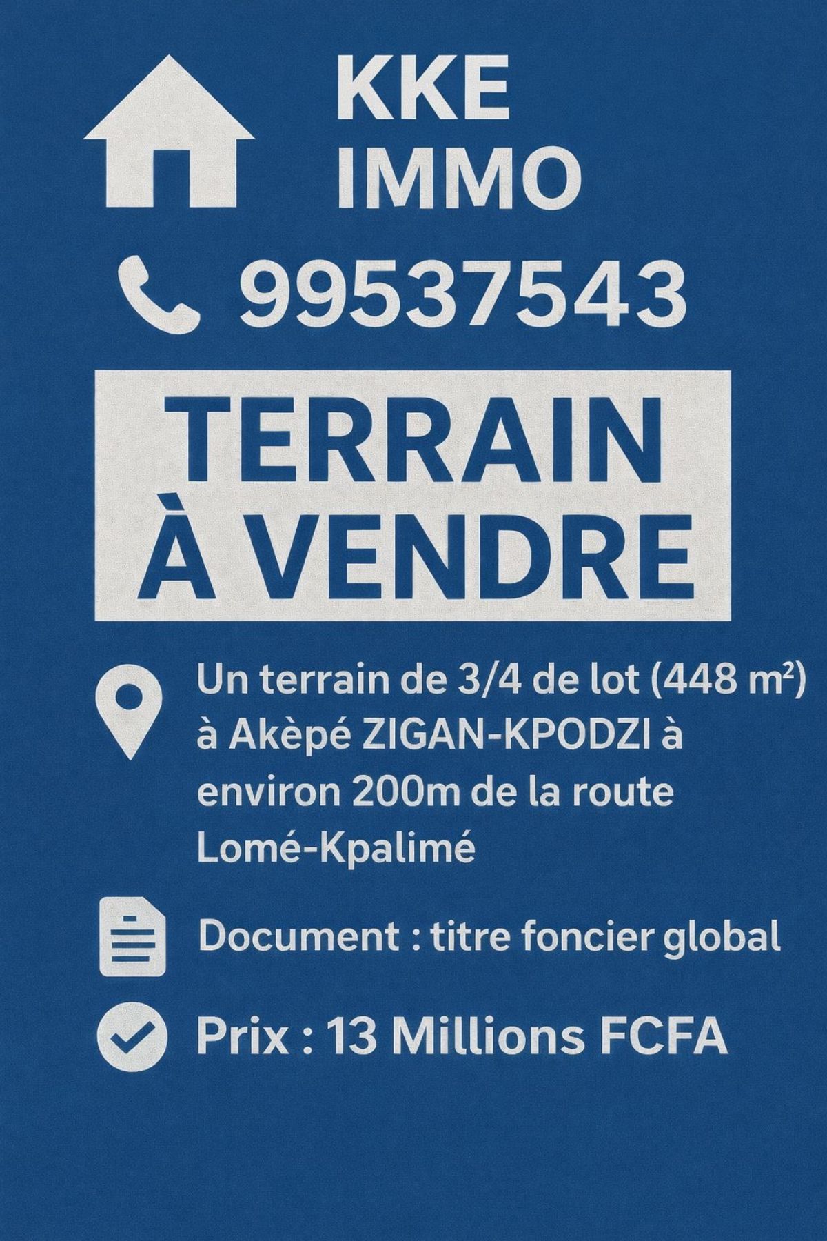 Terrain Trois quarts de lot à Akèpé Zigan-kpodji