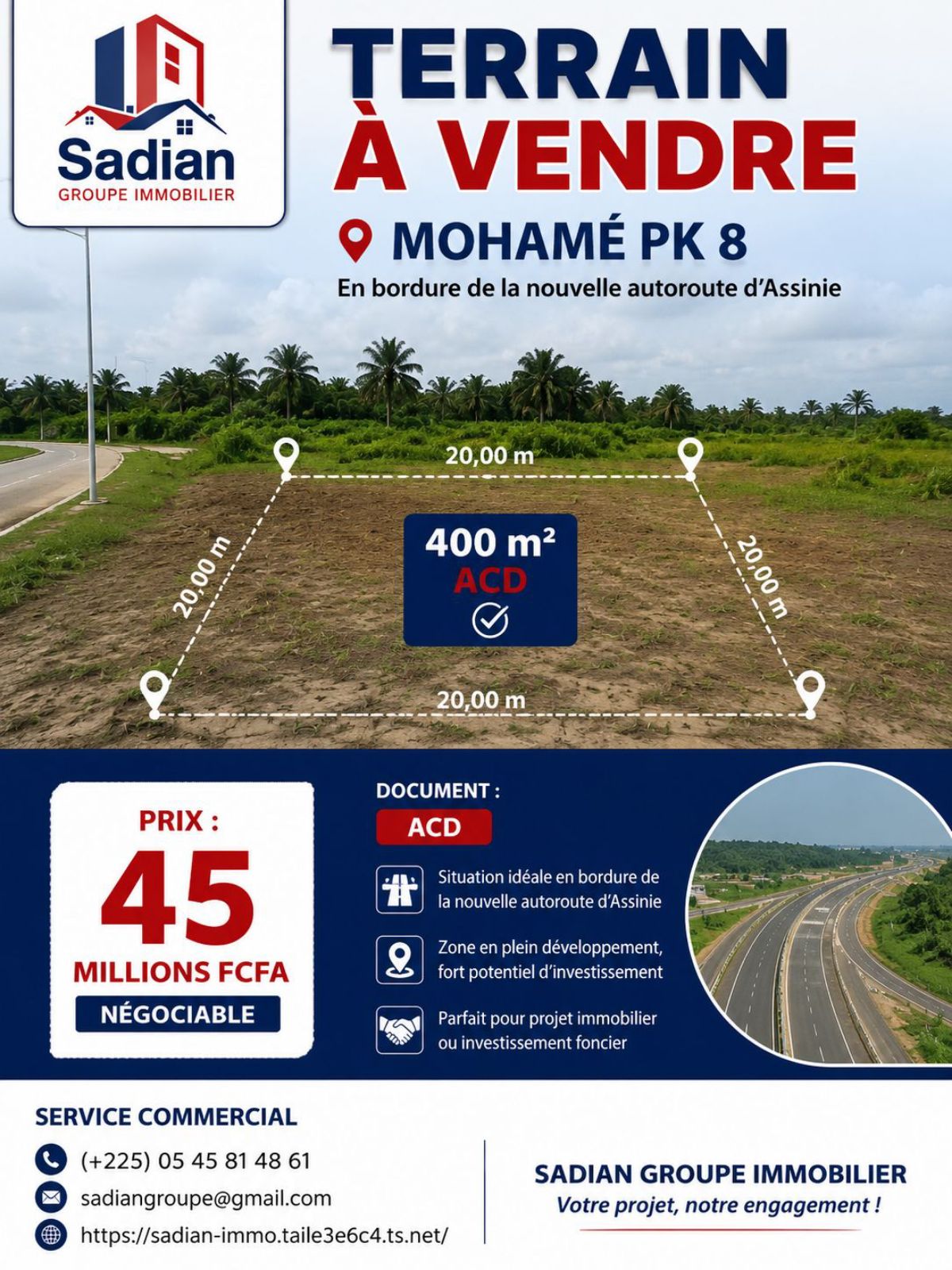 Terrain de 400 m² avec ACD