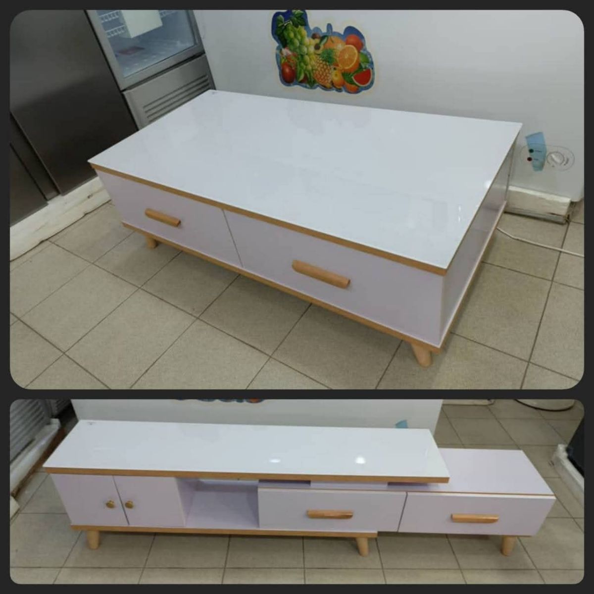 Ensemble table télé + table centrale