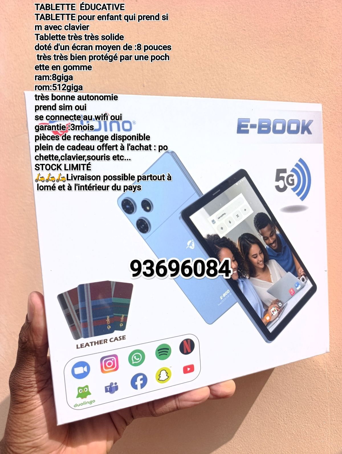 Tablette éducative avec clavier et pochette 512G