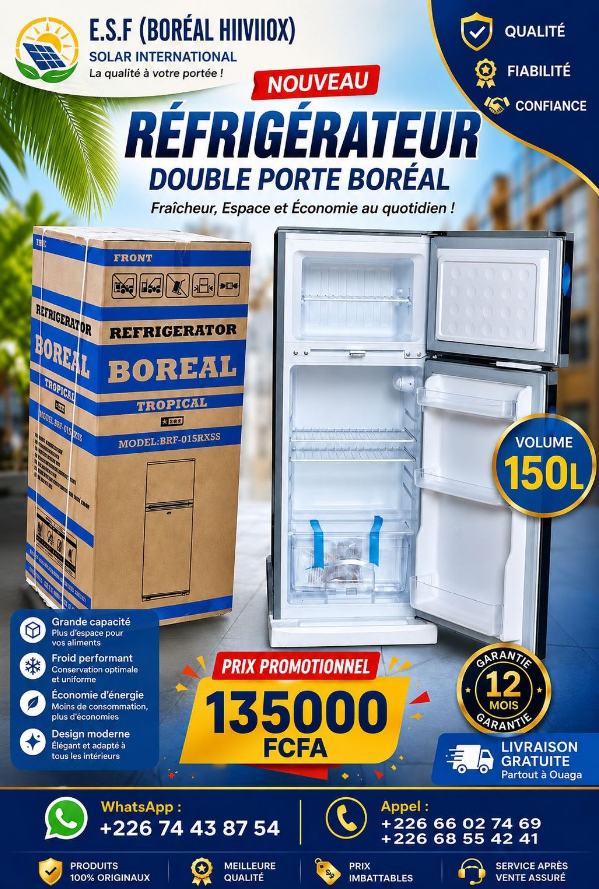 Réfrigérateur congélateur boréal 💦150L💦220L💦