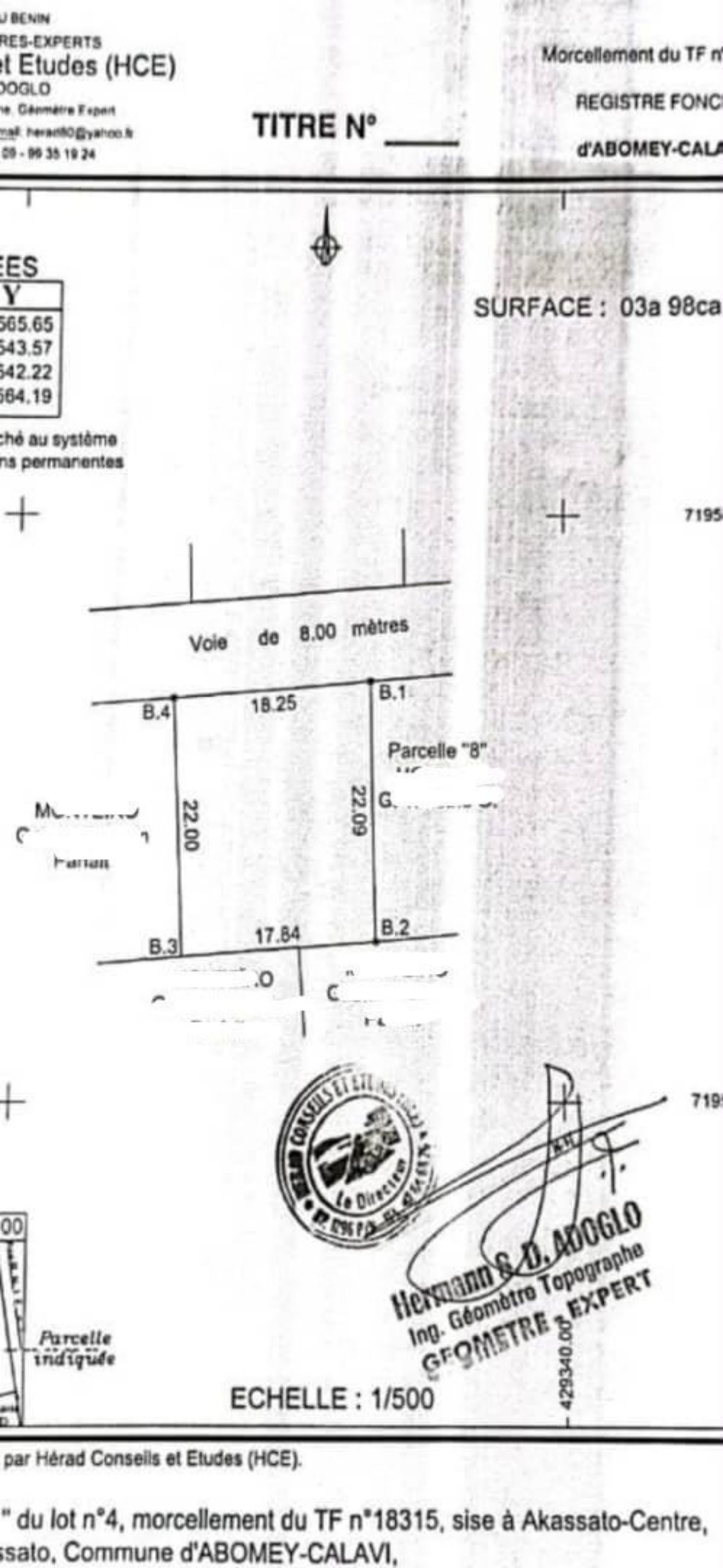 Vente terrain avec titre foncier personnel