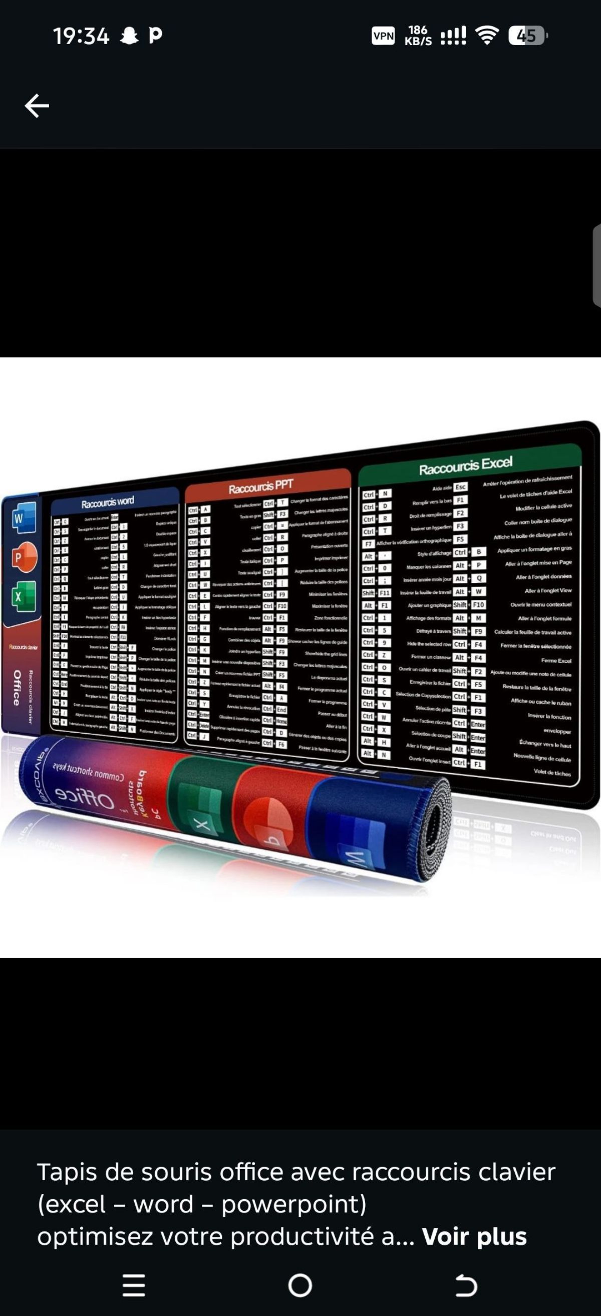 Tapis de Raccourcis clavier Français