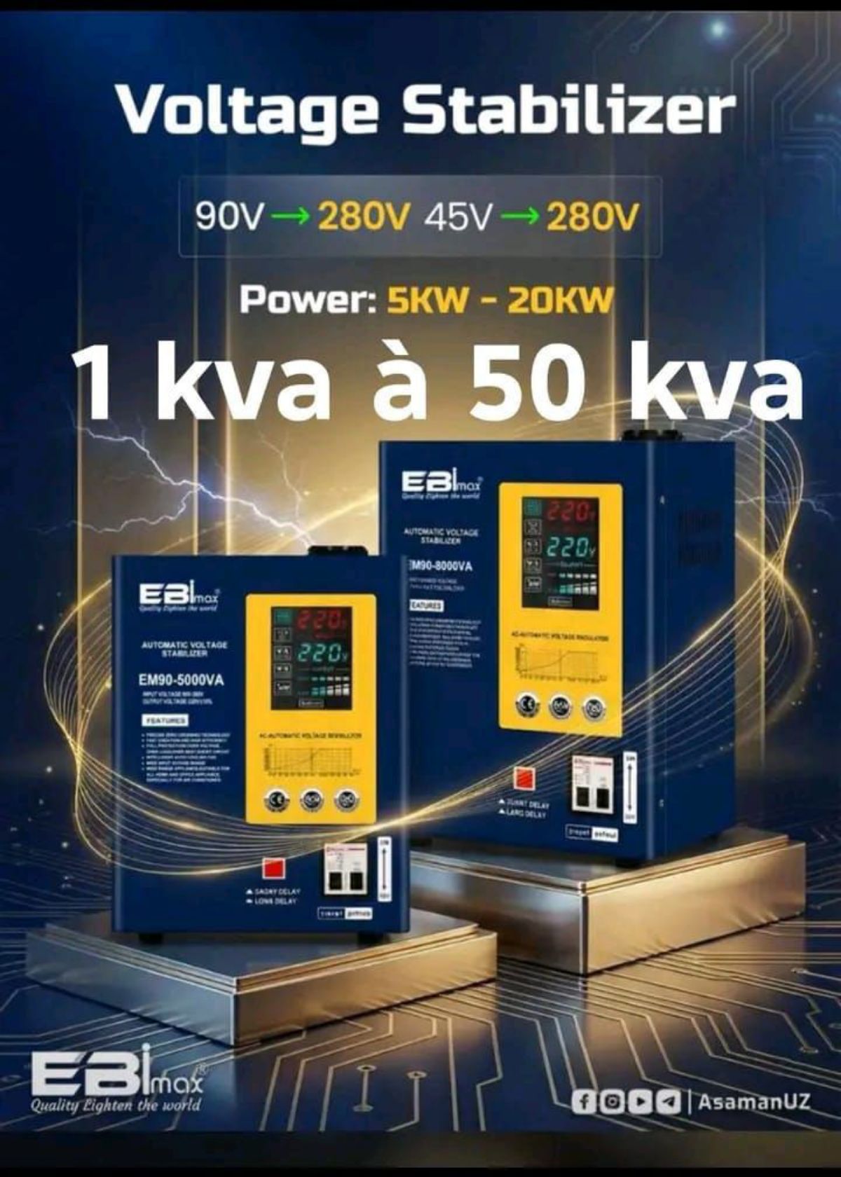 Stabilisateur de tension 1 kva à 50 kva