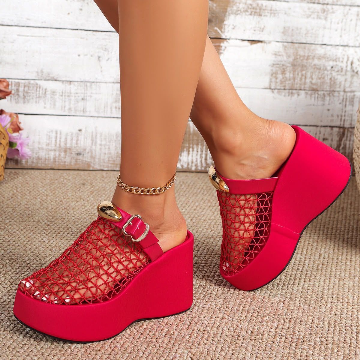 Sandales Compensées Style « Fishnet » avec Boucle M - photo 2