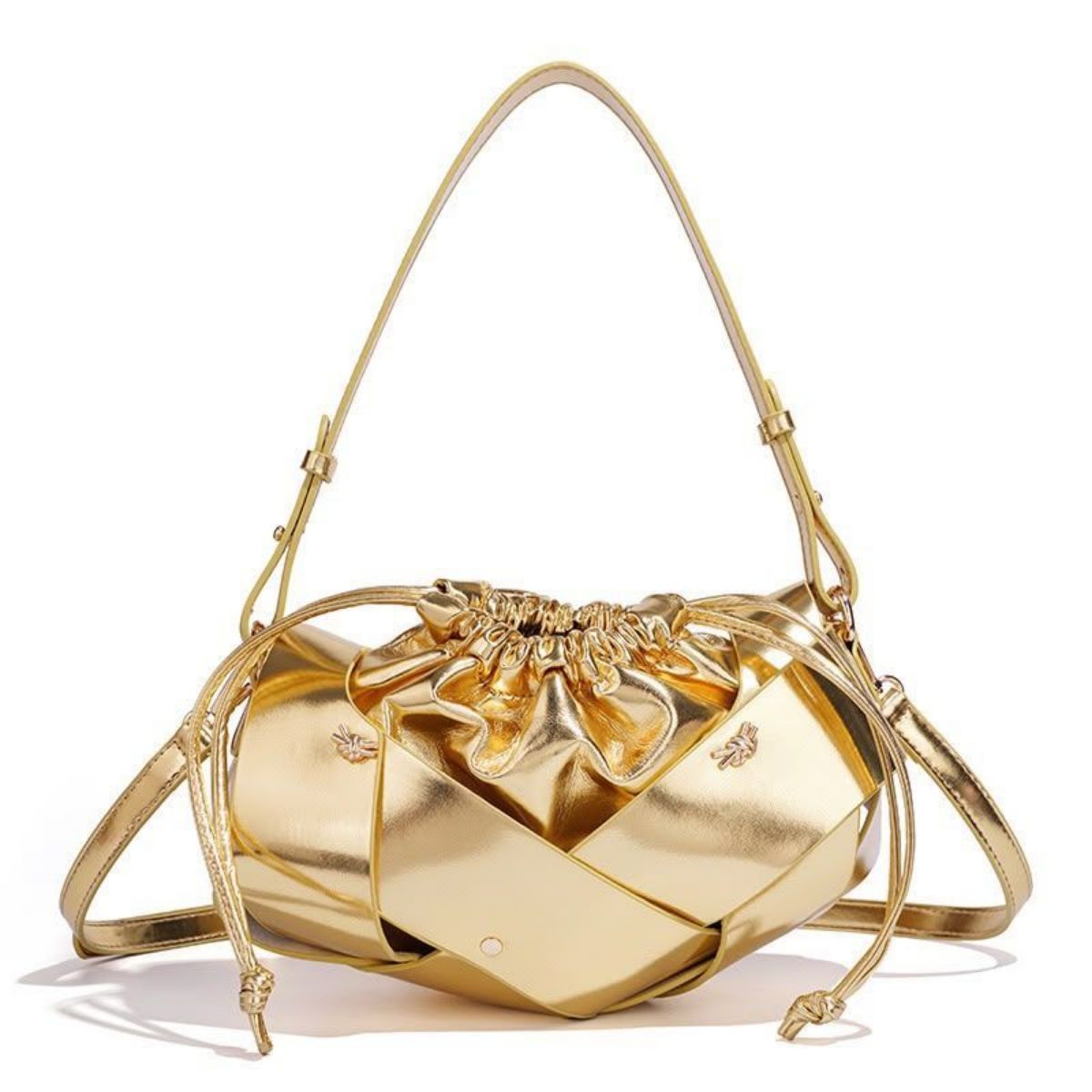 Sac Seau Tressé Métallisé Or – Design Géométrique