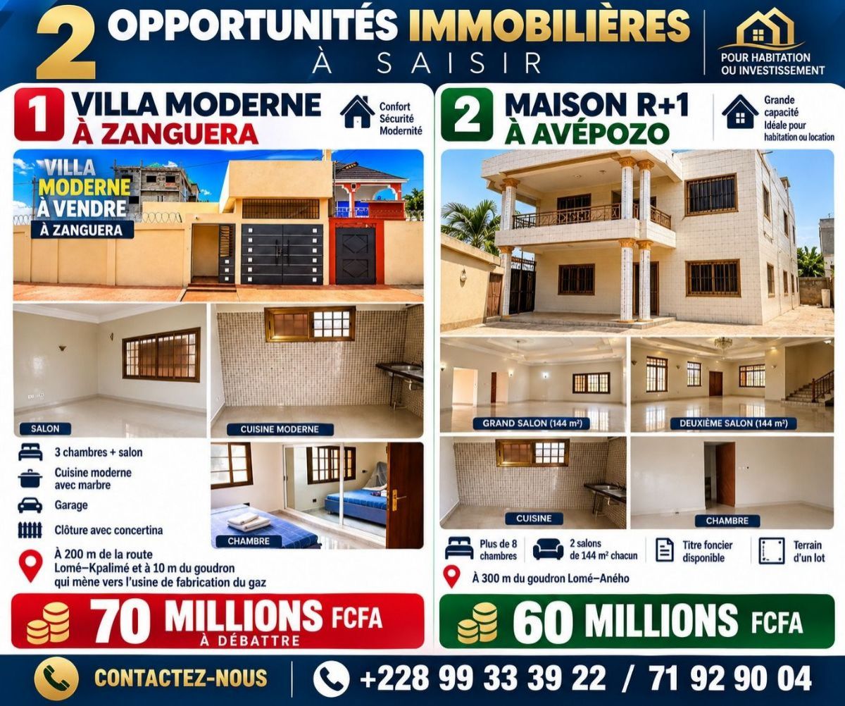 Des villas modernes en vente a Avepozo/zanguera