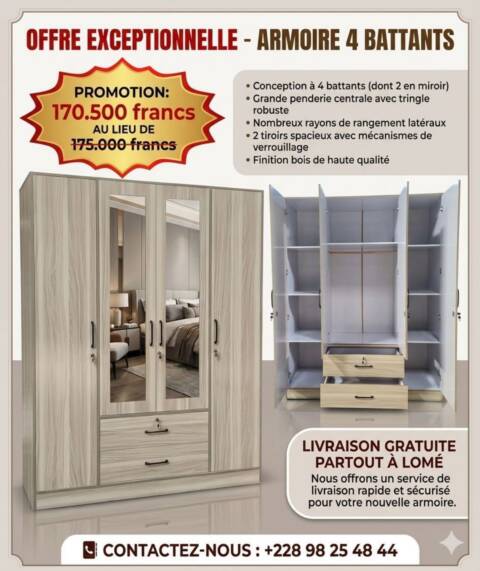 Armoire 4 battant 2m/ 1m60/ 50cm