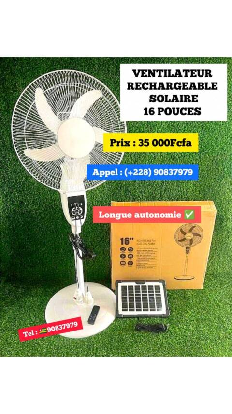 Ventilateur rechargeable solaire 16 pouces
