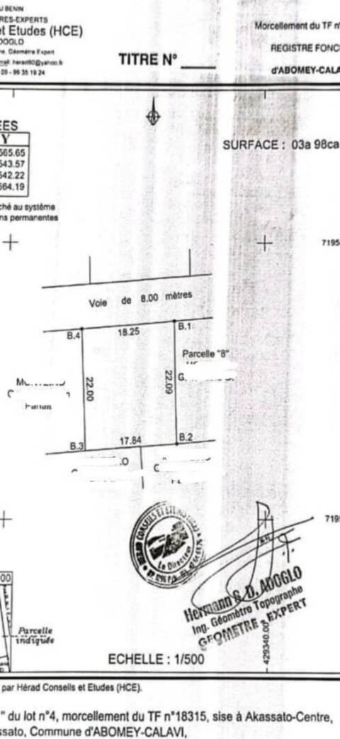 Vente terrain avec titre foncier personnel