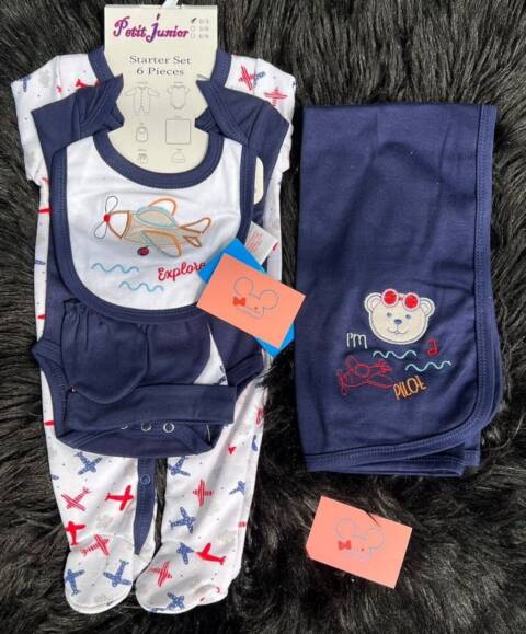 Ensemble vêtements bébé bleu marine – thème avion