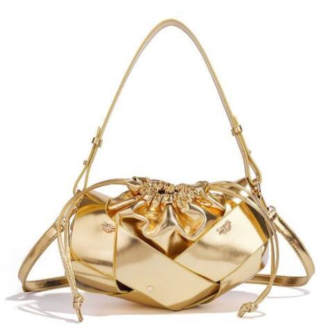 Sac Seau Tressé Métallisé Or – Design Géométrique