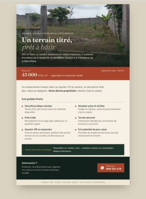 Vente Terrain 500 M2 Yaoundé