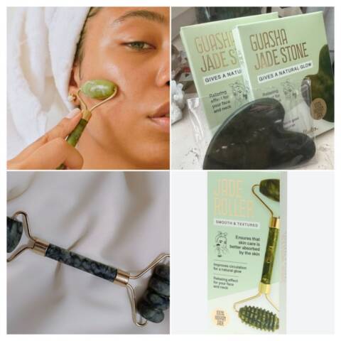 Gua sha et jade roller en pierre naturelle