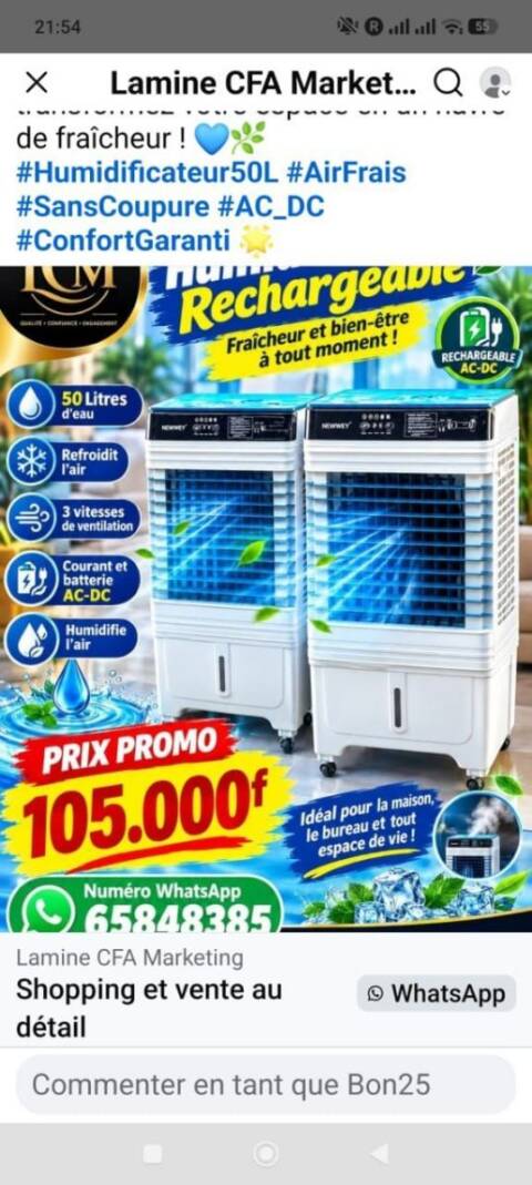 Humidificateur rechargeable 50L