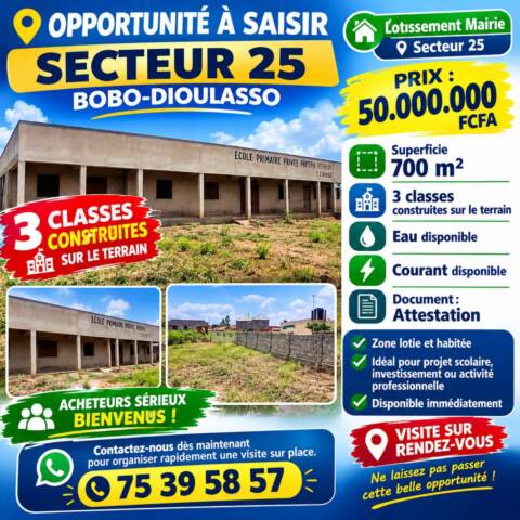 Terrain à vendre secteur 25 bobo dioulasso