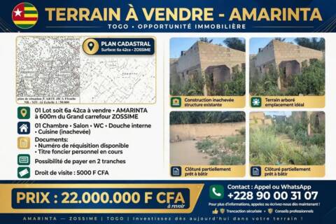 VENTE VILLA INACHEVÉE AGOÈ AMARINTA