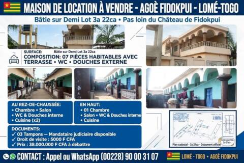 VENTE MAISON À AGOÈ FIDOKPUI