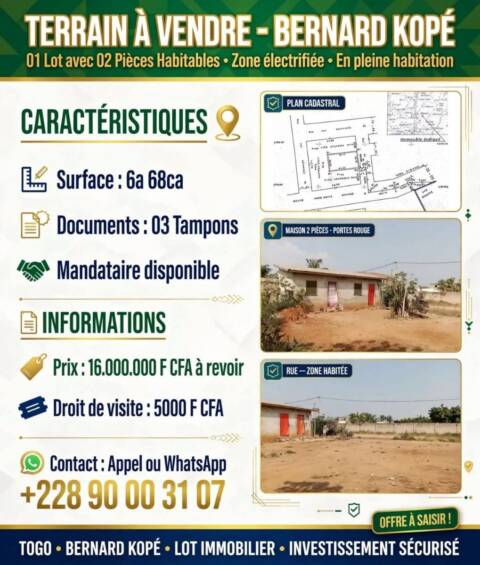 VENTE TERRAIN AGOÈ BERNARD KOPÉ